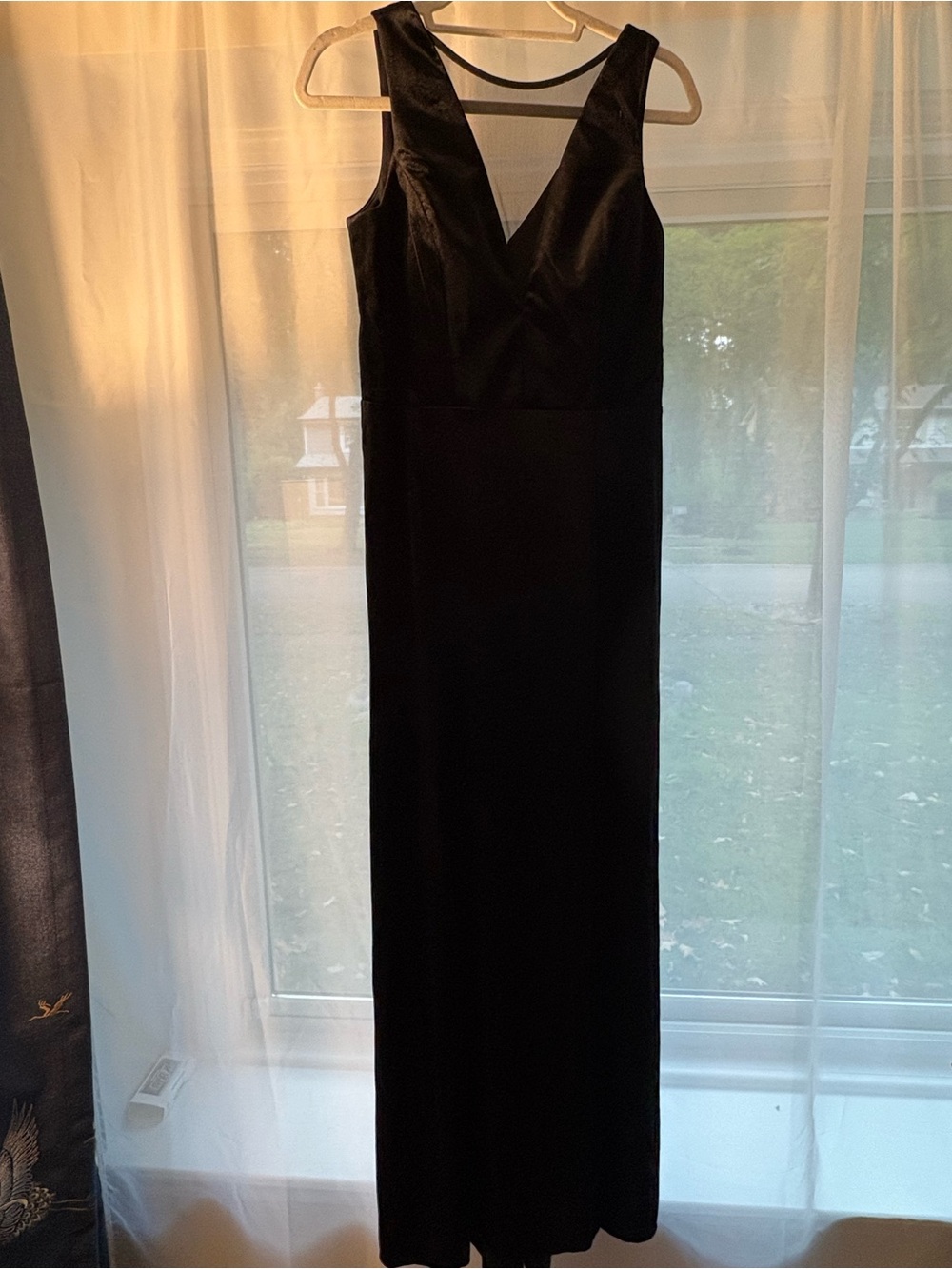 Night Way Collections Black Satin V-Neck Maxi Dress